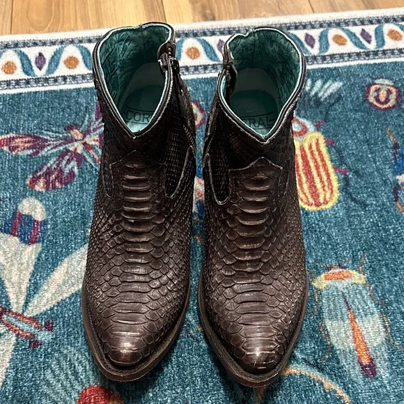 Corral Snakeskin Leather Pointed Cropped Ankle Western Cowgirl Cowboy Boots - Picture 2 of 8